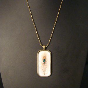2 PIECE HANDMADE Peacock Feather Pendant Necklace